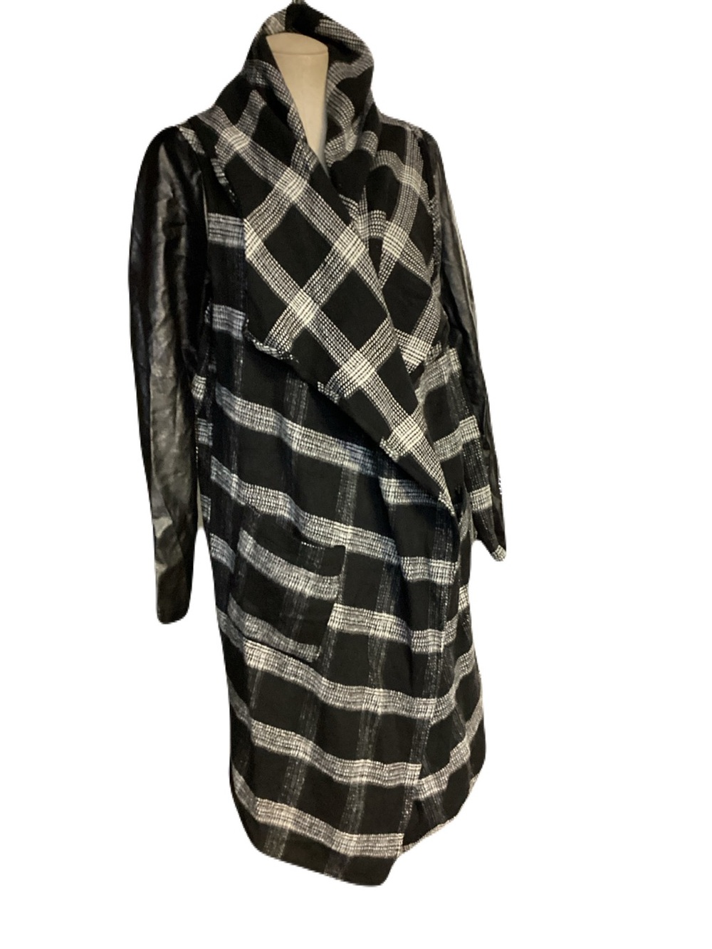 HYFVE Black & White Plaid Draped Trench Coat